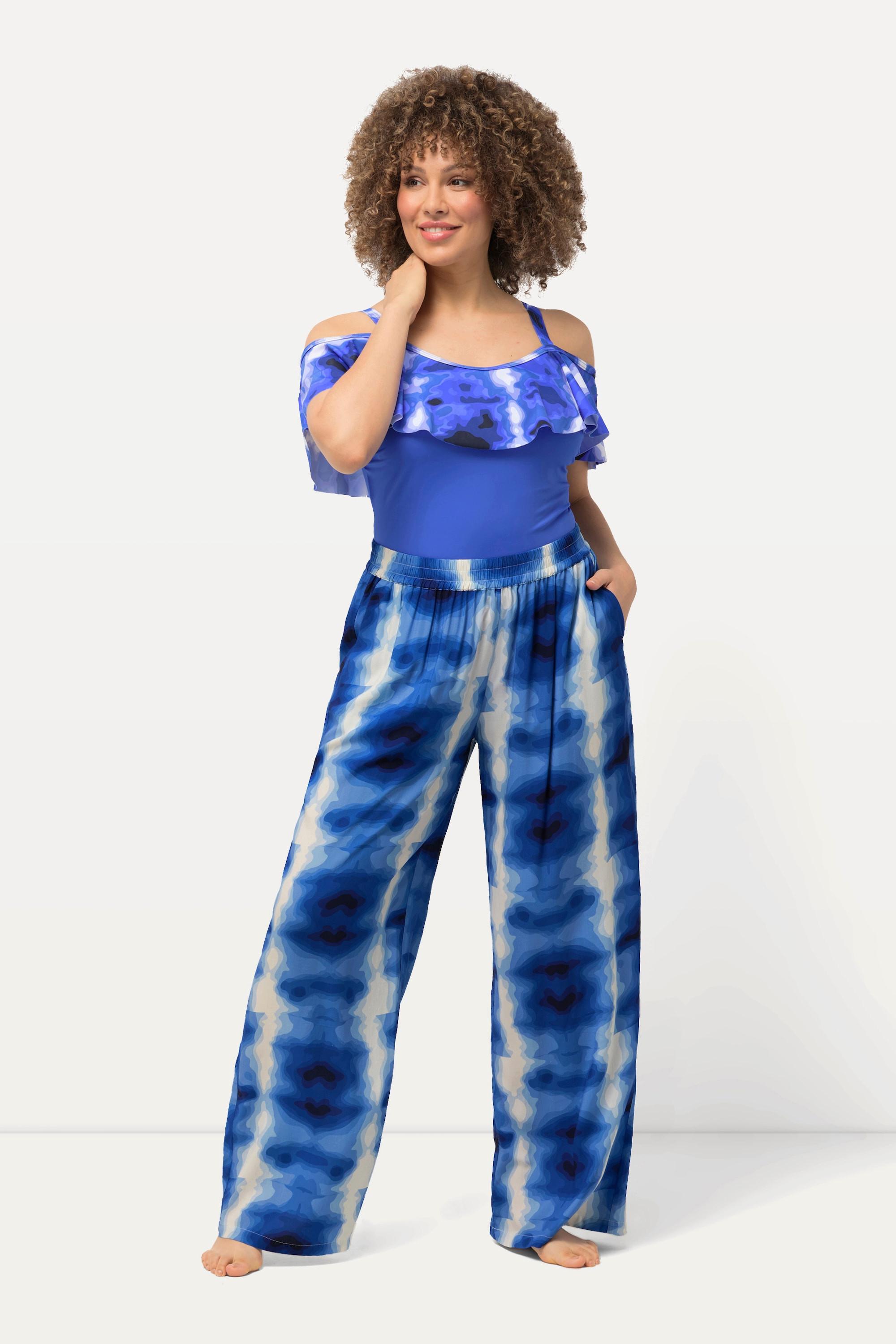 Ulla Popken  Pantalon palazzo, imprimé Batik, jambe large et taille élastique 