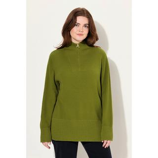 Ulla Popken  Maglione polo con collo alto, zip e maniche lunghe 