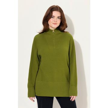 Maglione polo con collo alto, zip e maniche lunghe