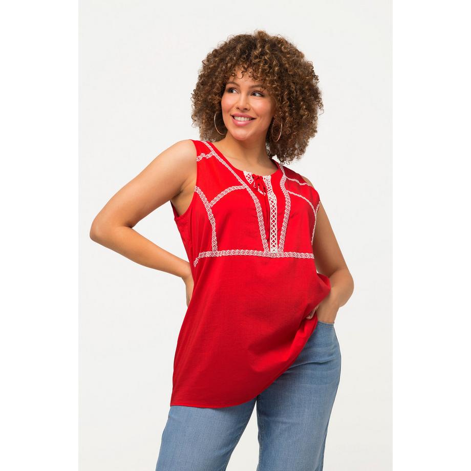 Ulla Popken A-Linie Blusentop ärmellos mit Schnürung Rundhals  