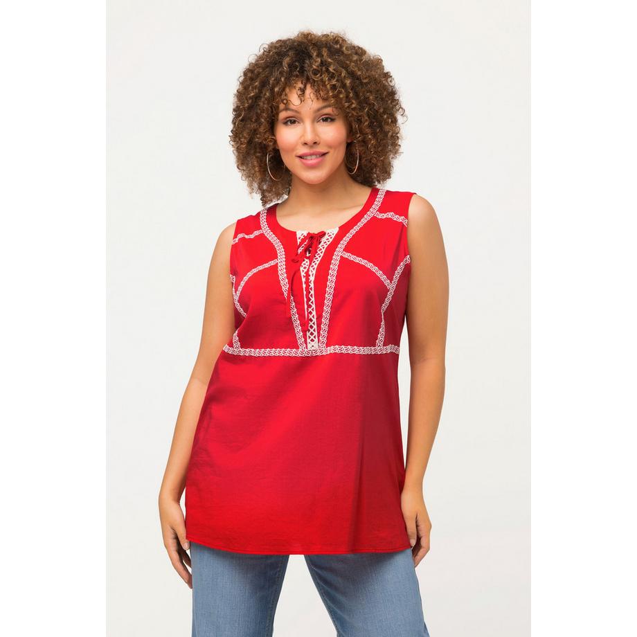 Ulla Popken A-Linie Blusentop ärmellos mit Schnürung Rundhals  