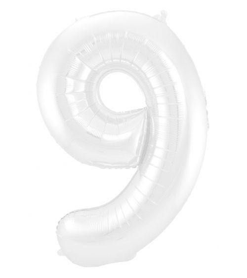 Unique  Ballon Aluminium Blanc Chiffre 9 