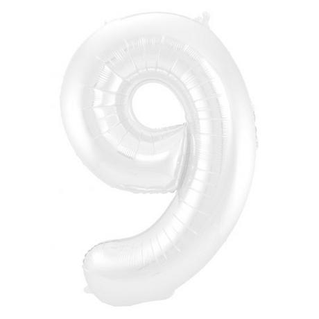 Unique  Ballon Aluminium Blanc Chiffre 9 