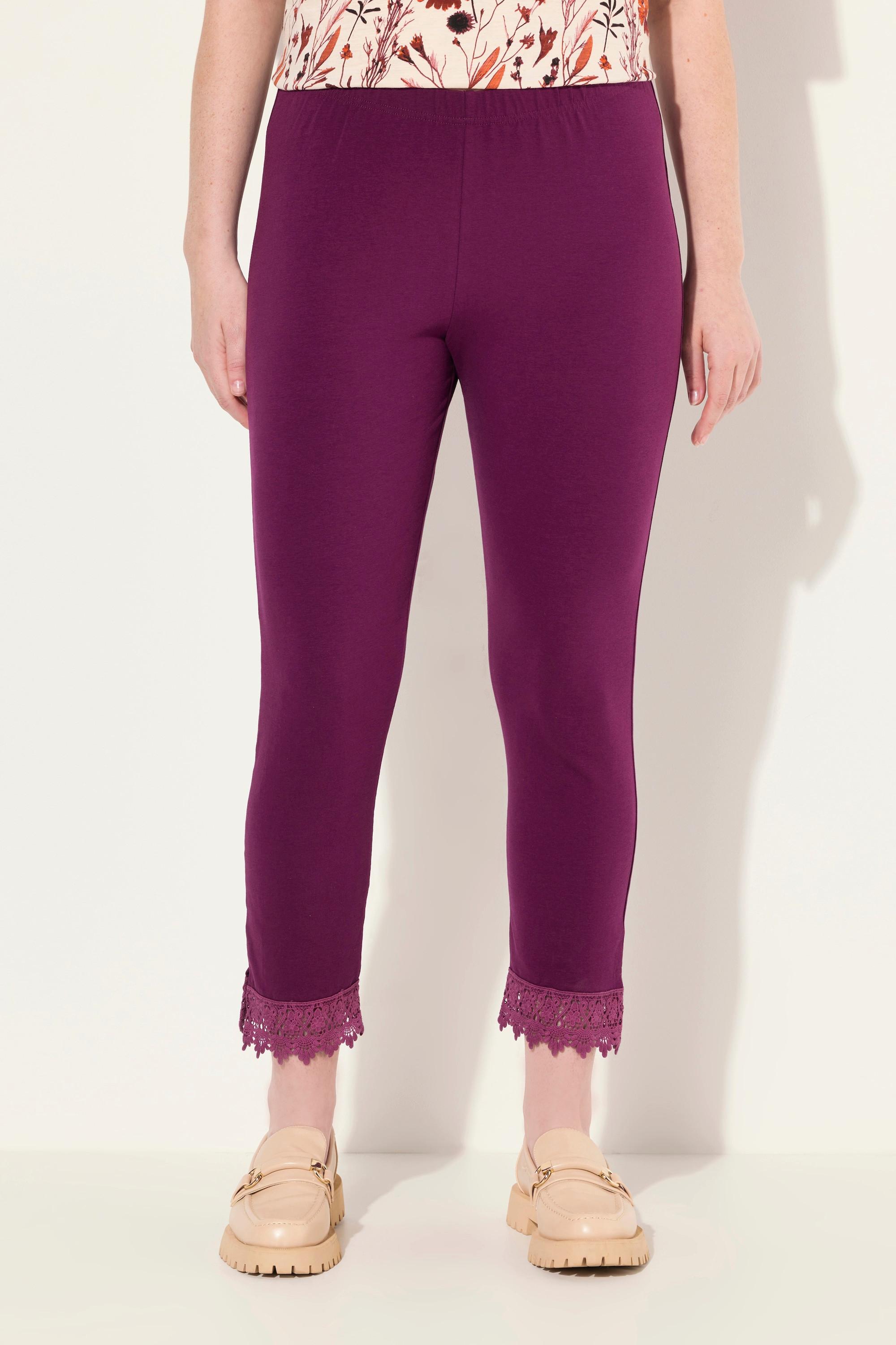 Ulla Popken  Leggings a 7/8 in cotone biologico con orli di pizzo 