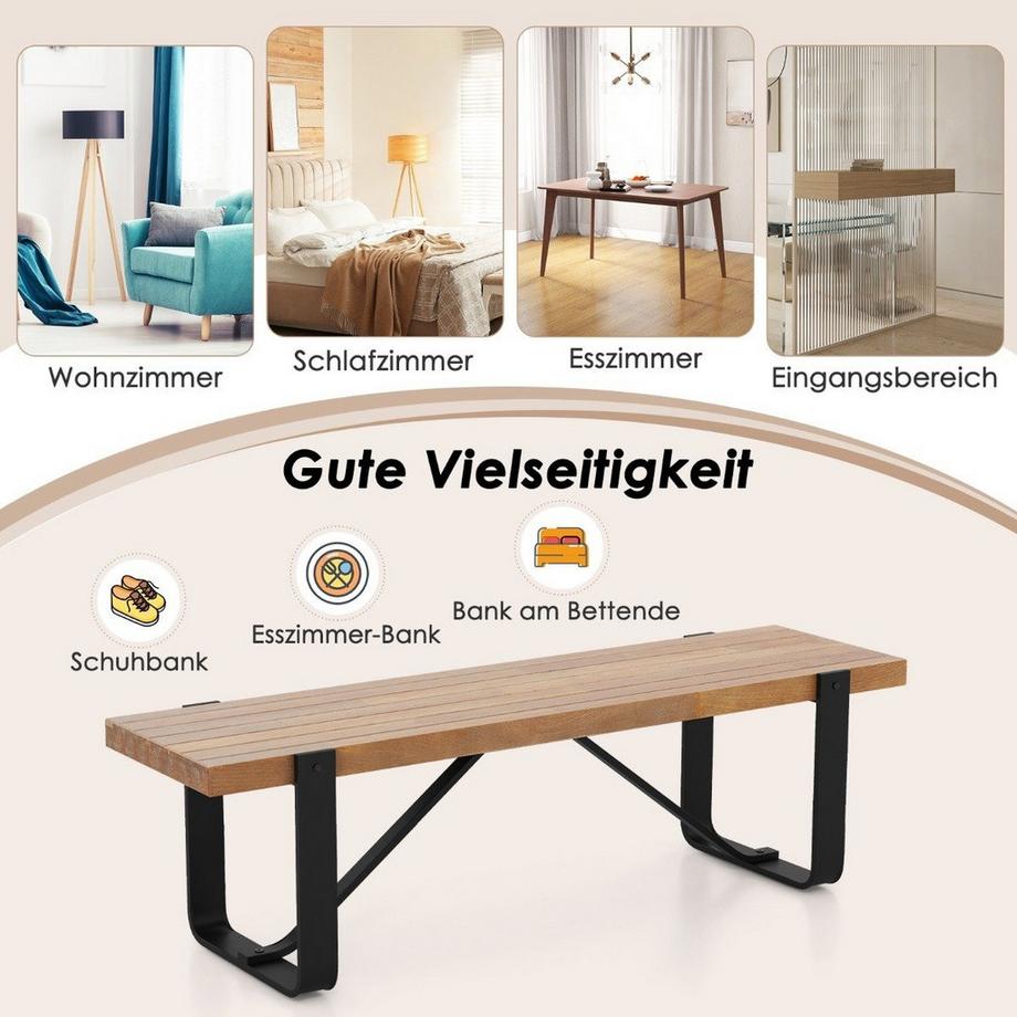 B2X  Banc d'entrée avec cadre en métal, banc de couloir, ferme rustique, étagère à chaussures en bois, 152,5 x 43 x 44 cm 