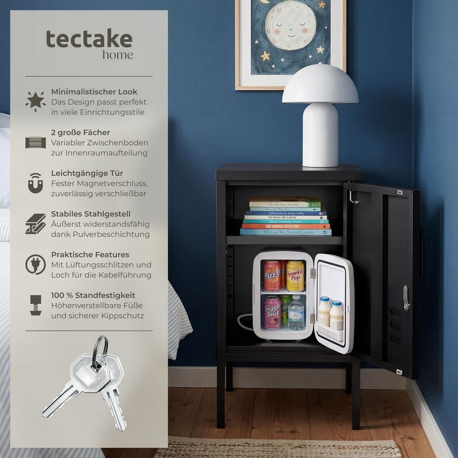 Tectake comodino in metallo moderno Baker porta chiudibile con chiusura magnetica  