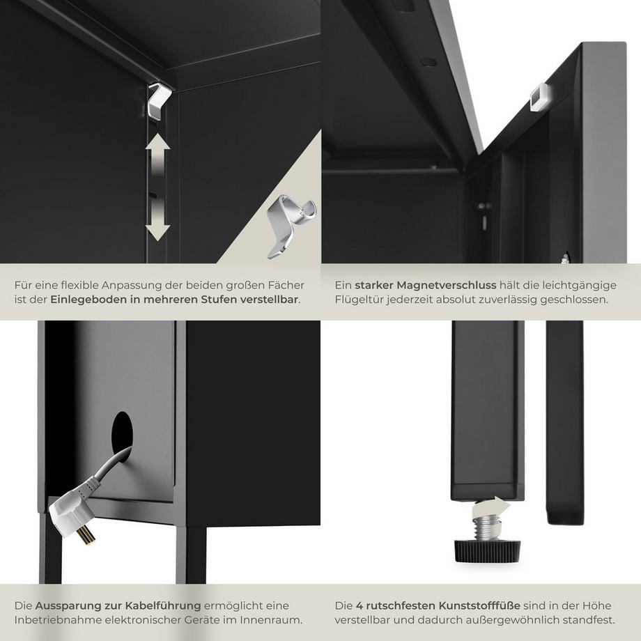 Tectake comodino in metallo moderno Baker porta chiudibile con chiusura magnetica  
