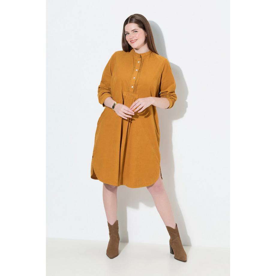 Ulla Popken Abito in velluto a coste Collo Alto Pieghe Decorative Maniche Lunghe  