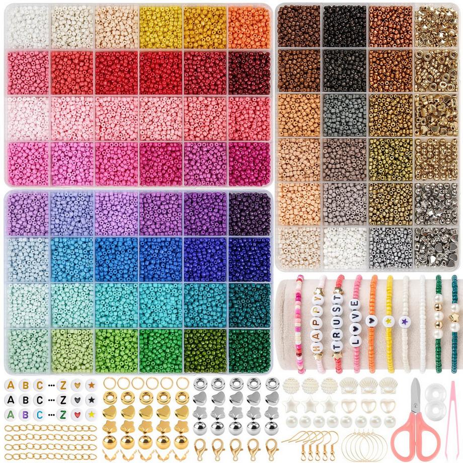 Activity-board  Perlen für Armbänder 38000 Stück, Farbperlen Set Schmuck, Perlen für Armbänder 
