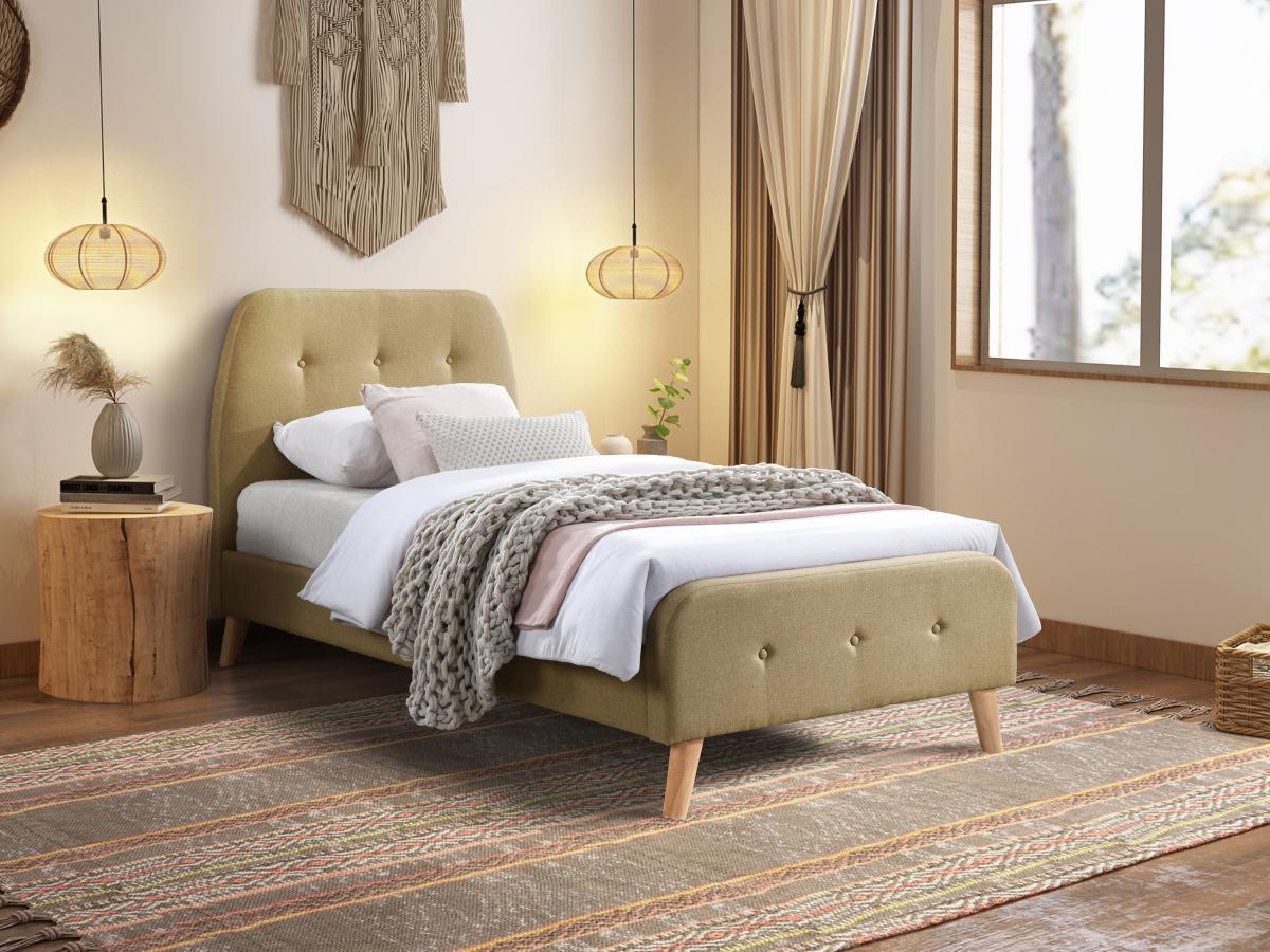 Vente-unique Letto 90 x 190 cm con testata trapuntata Tessuto Beige  - ROMEO  