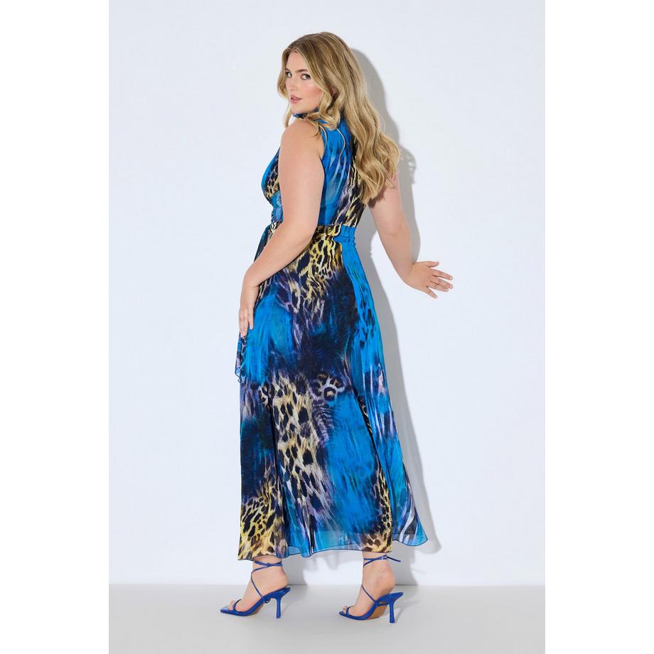 Ulla Popken Maxi Chiffonkleid ärmellos Leo-Druck  