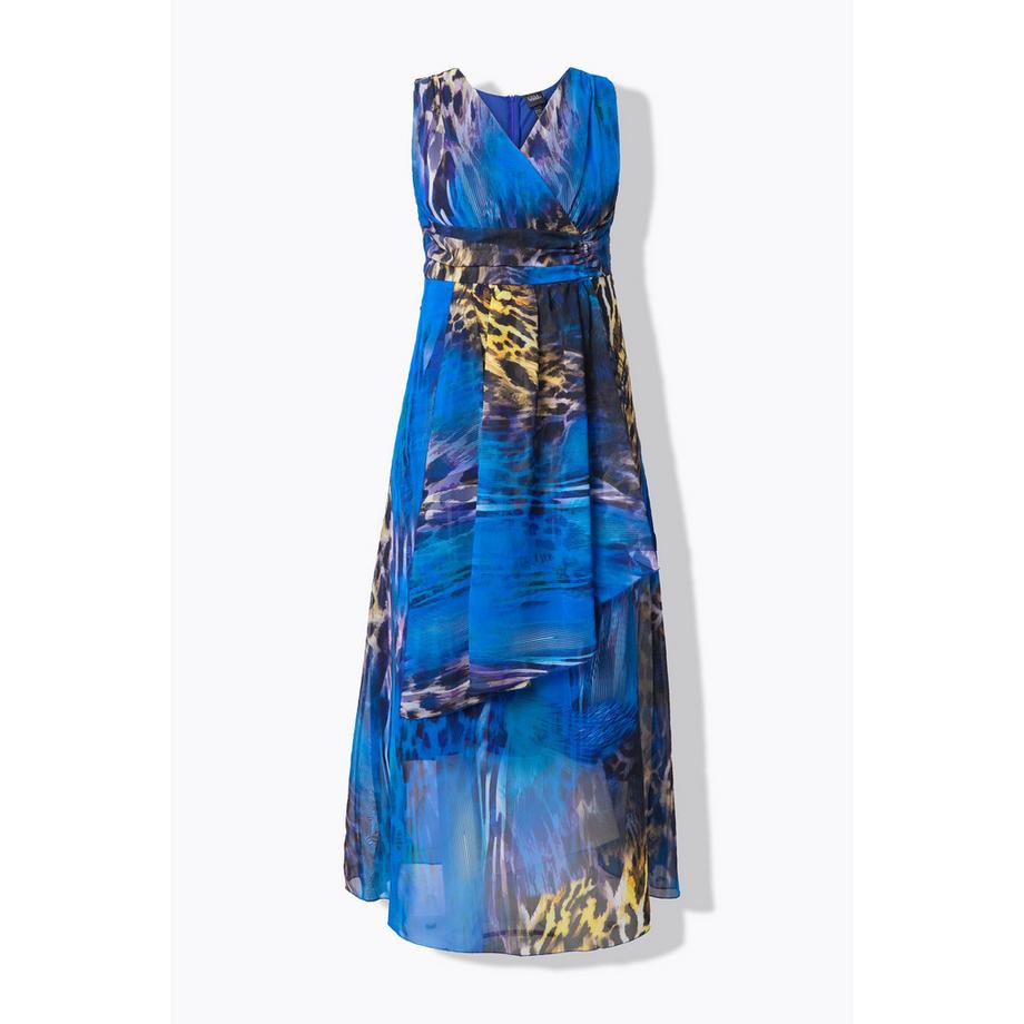 Ulla Popken Maxi Chiffonkleid ärmellos Leo-Druck  