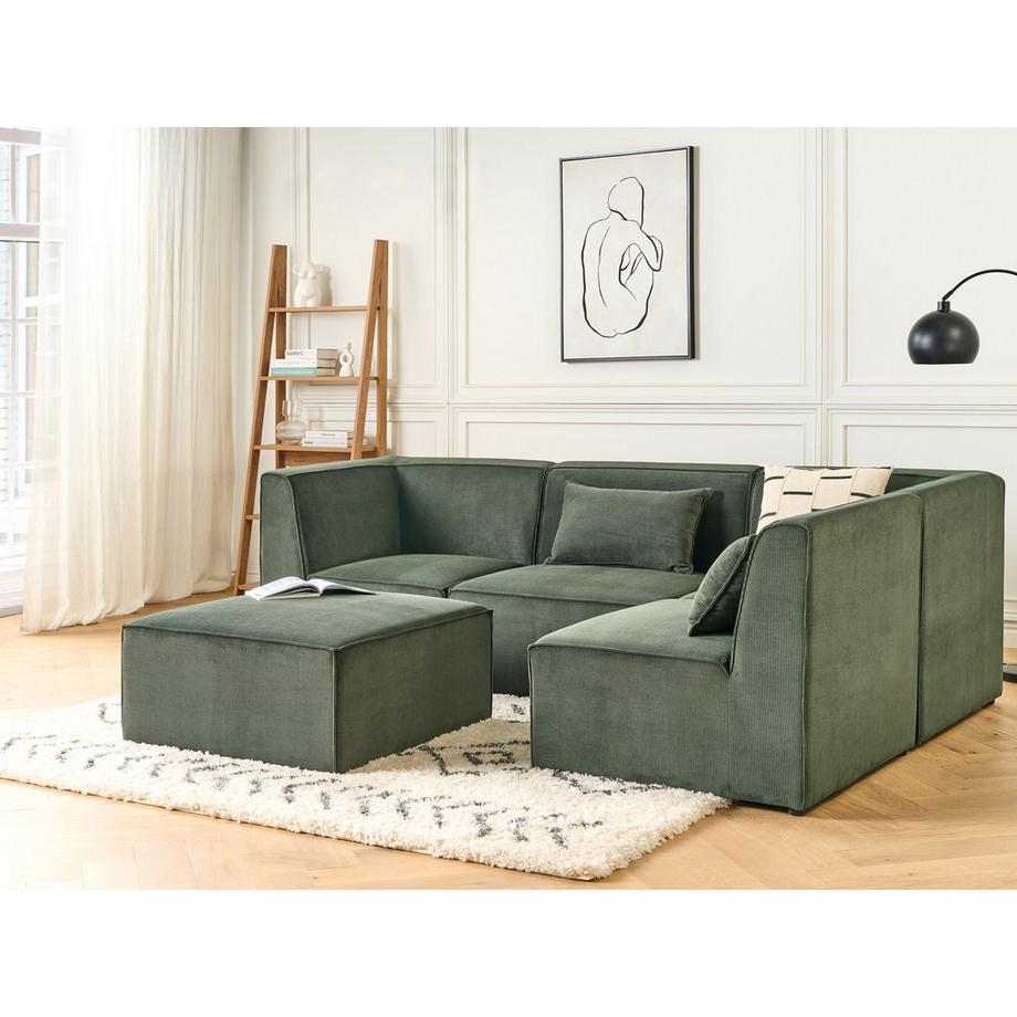 Beliani Linksseitiges Ecksofa mit Ottomane aus Cord  LEMVIG  