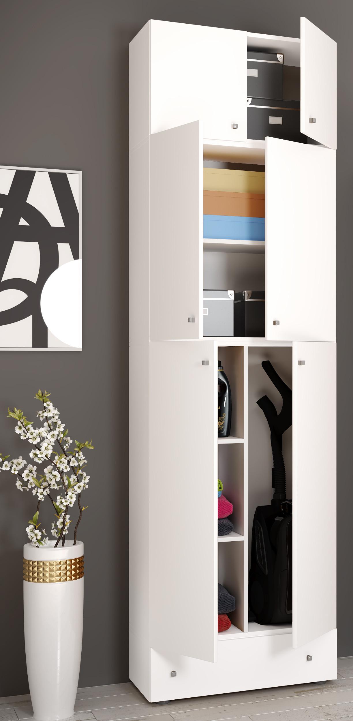 VCM Holz Besenschrank Staubsauger Putzschrank Haushaltsschrank Schublade Lona SA  