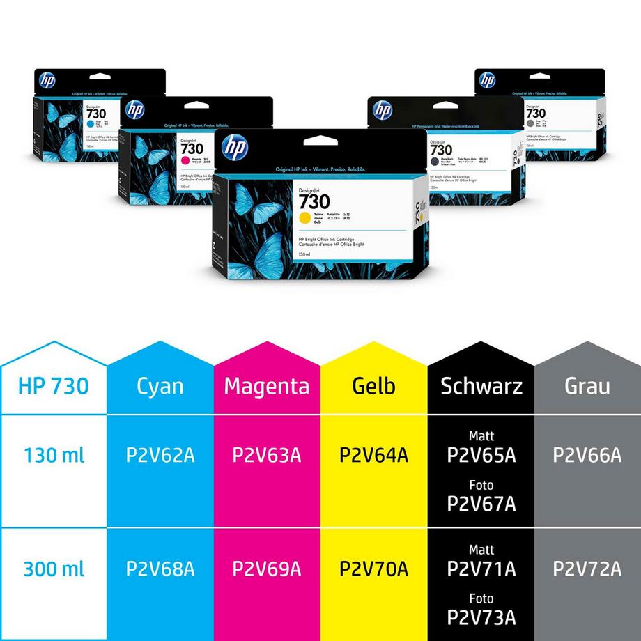 Hewlett-Packard  HP Tintenpatrone 730 yellow P2V64A DesignJet T1700 130ml 