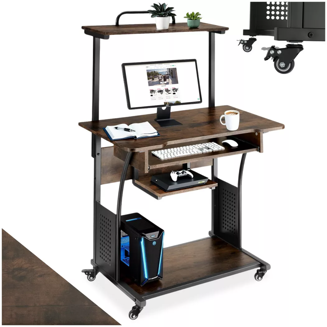 Tectake - Bureau style industriel avec 4 roues pivotantes