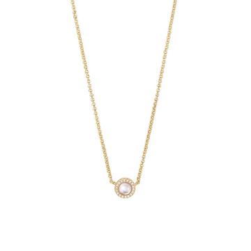 Perlmutt mit Zirkonia Kette 1948 Vergoldet