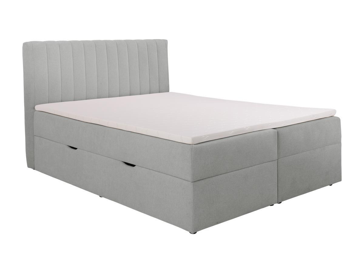 Ysmée Ensemble complet literie déco tête de lit + sommiers coffre et tiroir + matelas + surmatelas - 160 x 200 cm - Tissu - Gris - ARAO de YSMÉE  