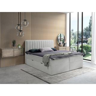 Ysmée Ensemble complet literie déco tête de lit + sommiers coffre et tiroir + matelas + surmatelas - 160 x 200 cm - Tissu - Gris - ARAO de YSMÉE  