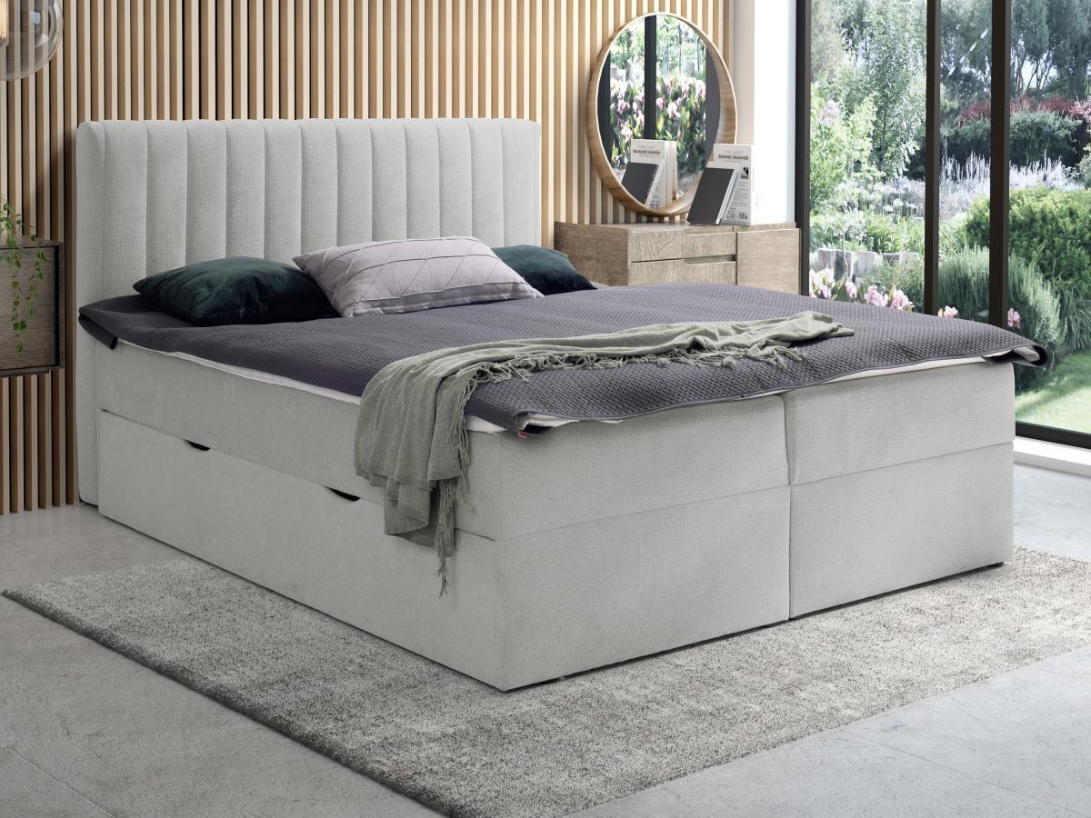 Ysmée Ensemble complet literie déco tête de lit + sommiers coffre et tiroir + matelas + surmatelas - 160 x 200 cm - Tissu - Gris - ARAO de YSMÉE  