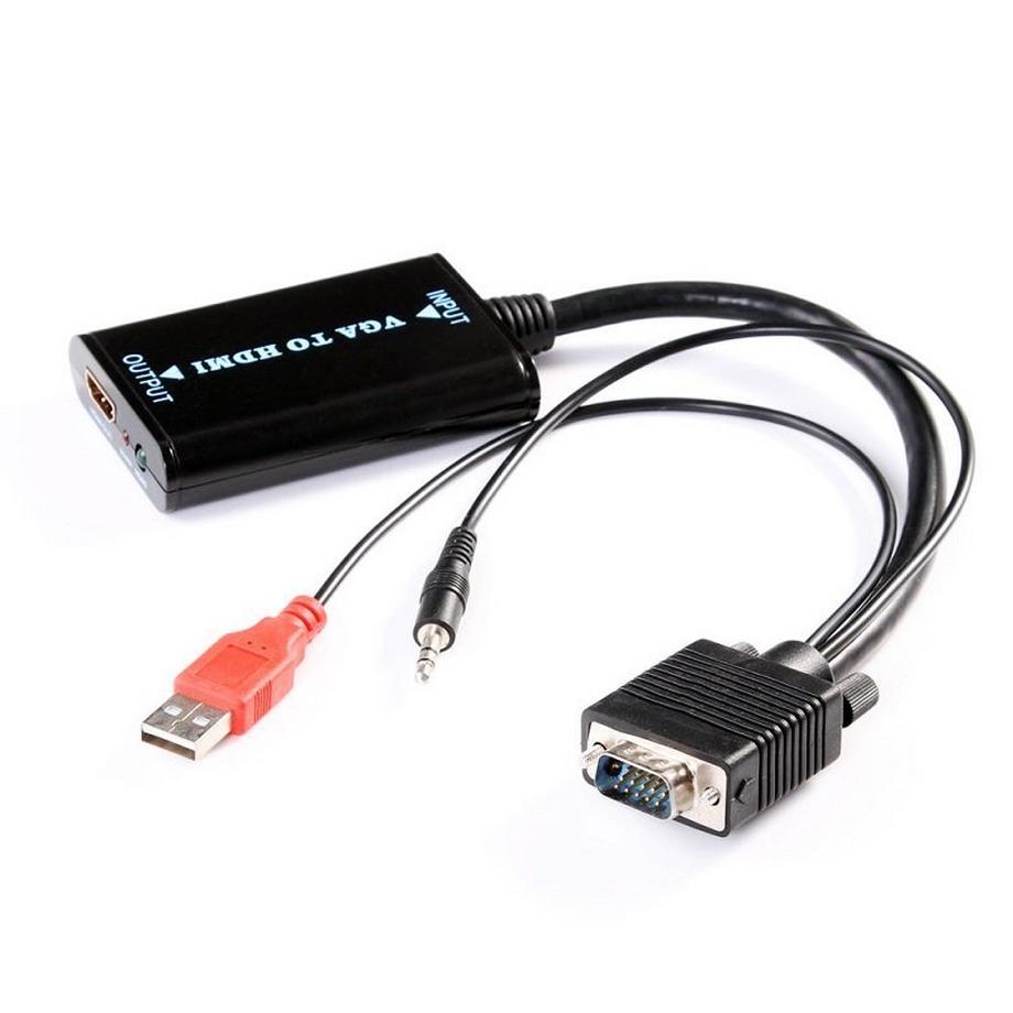 eStore  Convertitore da VGA a HDMI con USB e cavi da 3,5 mm 
