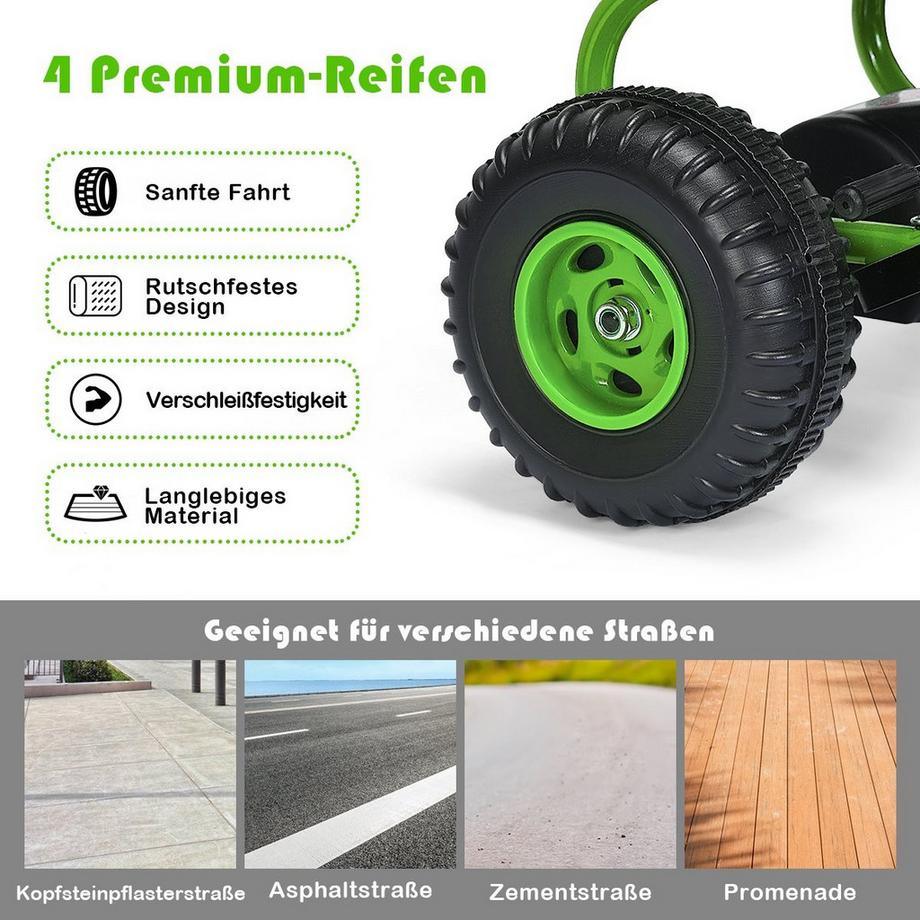 Northix  Pedal Go Kart mit verstellbarem Sitz 4 Räder Pedalbetriebenes Aufsitzauto 92 x 50 x 53 cm Grün + Schwarz 
