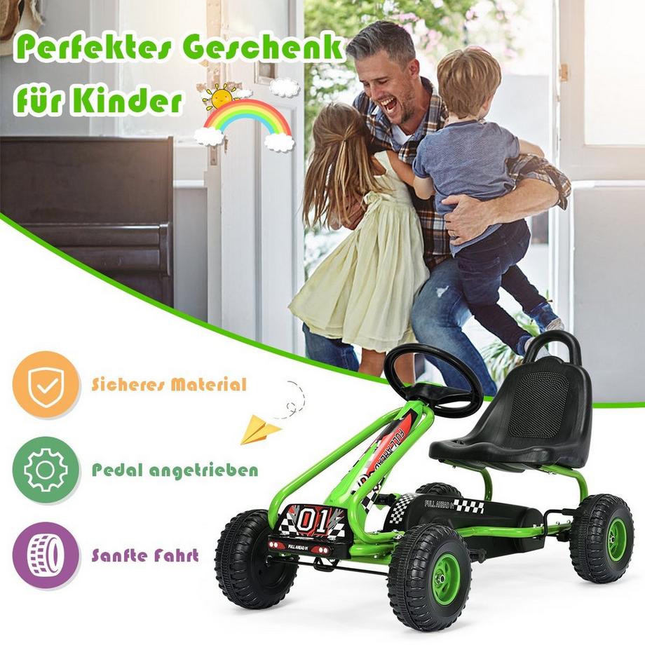 Northix  Pedal Go Kart mit verstellbarem Sitz 4 Räder Pedalbetriebenes Aufsitzauto 92 x 50 x 53 cm Grün + Schwarz 