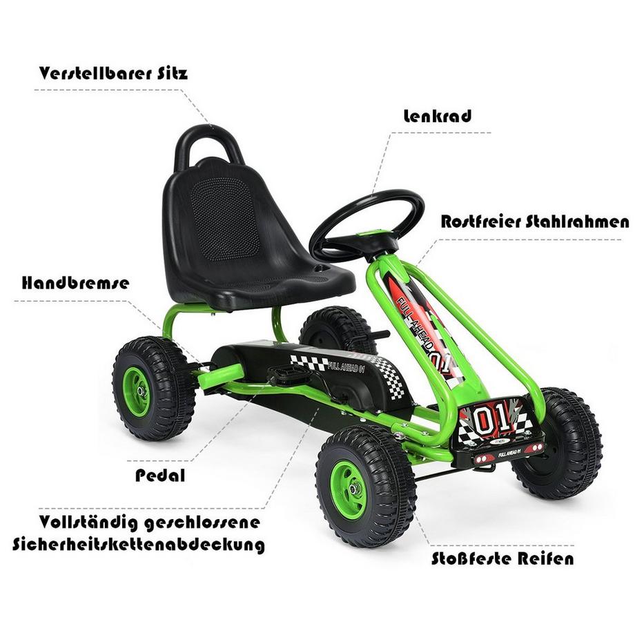 Northix  Pedal Go Kart mit verstellbarem Sitz 4 Räder Pedalbetriebenes Aufsitzauto 92 x 50 x 53 cm Grün + Schwarz 