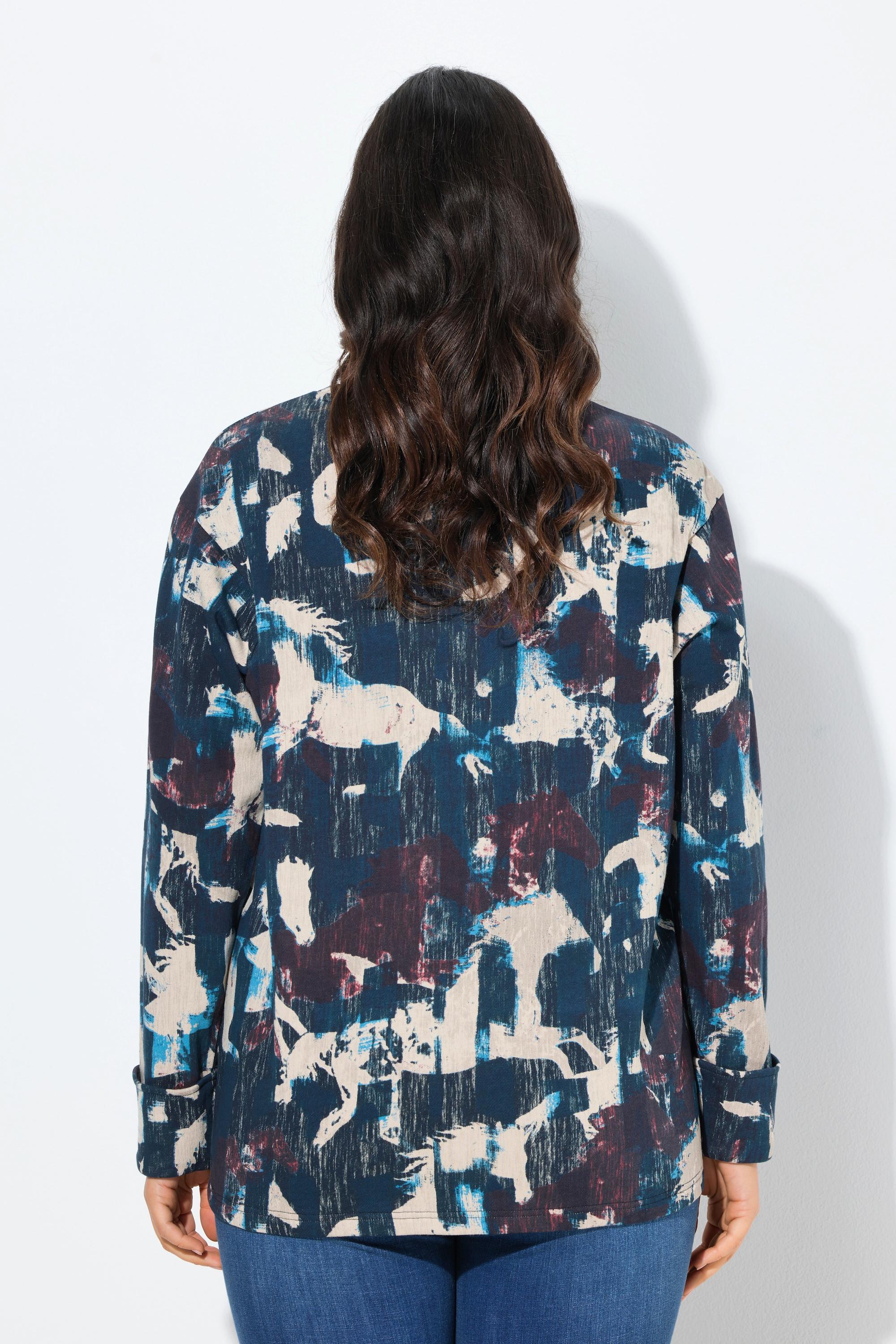 Ulla Popken Sweatshirt Pferde A-Linie Rundhals Langarm  