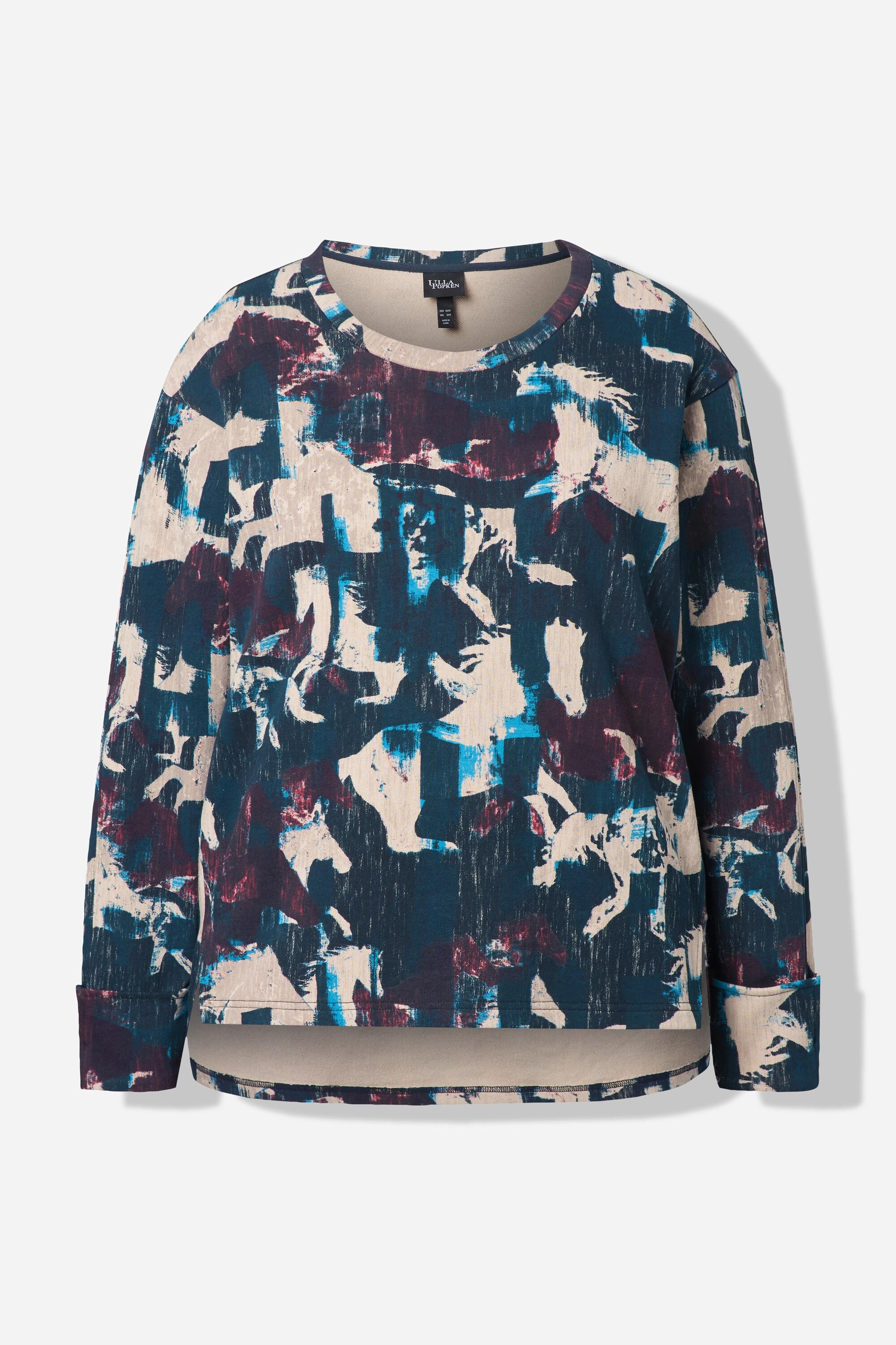 Ulla Popken Sweatshirt Pferde A-Linie Rundhals Langarm  
