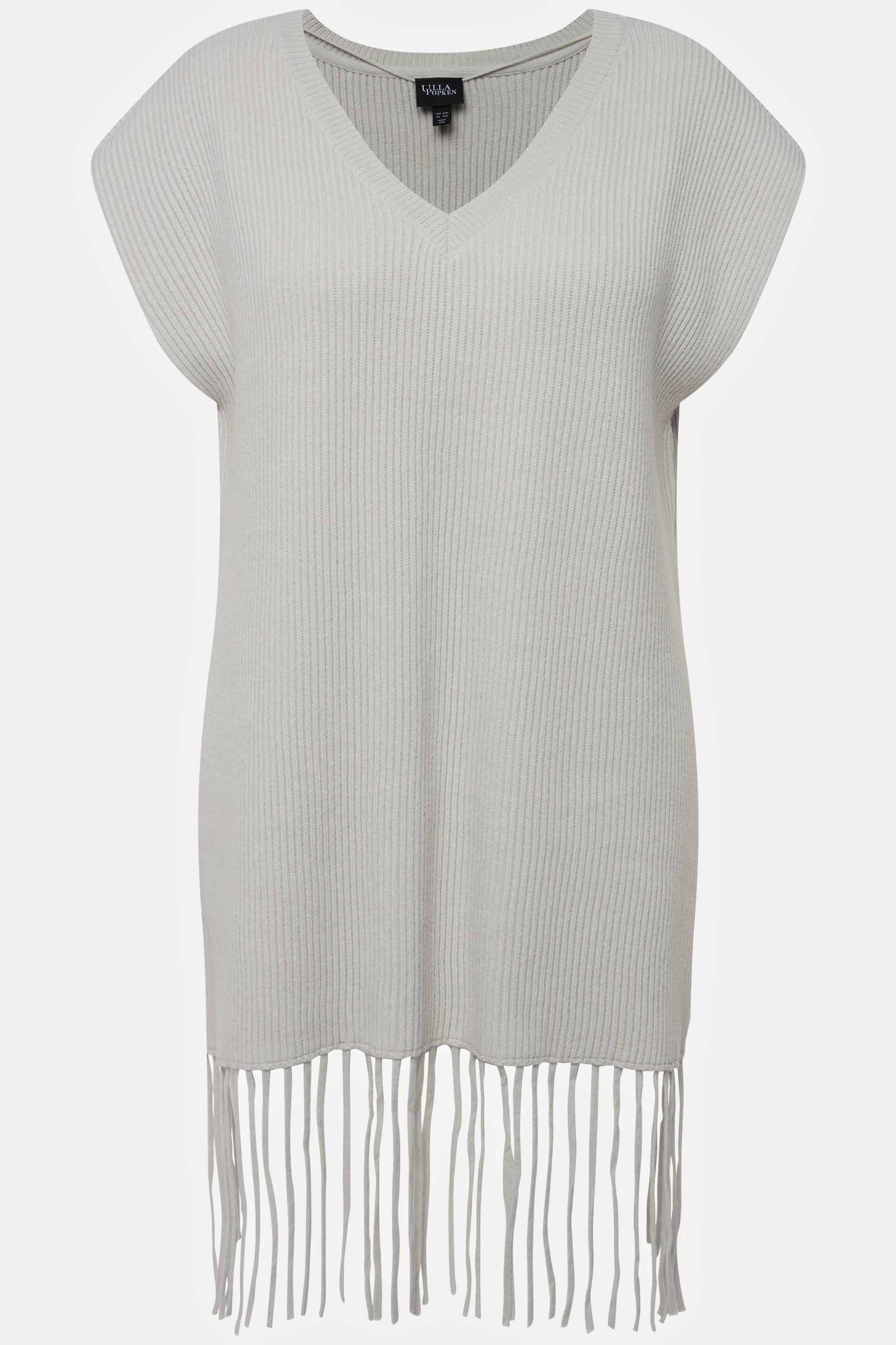 Ulla Popken Pull sans manches oversized col rond à franges  