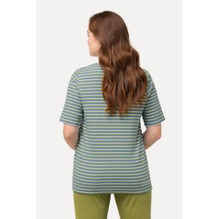 Ulla Popken  T-shirt, jersey bord-côte, col en V, manches 3/4, coton bio 