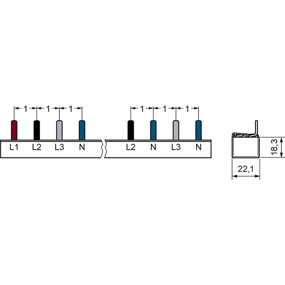 Siemens  Stiftsammelschiene, 10mm2 16TE, 4-phasig, schneidbar FI 4P N rechts und 6 LS 