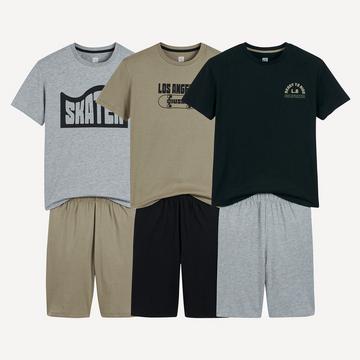 3er-Pack Kurzpyjamas mit Skater-Schriftzügen