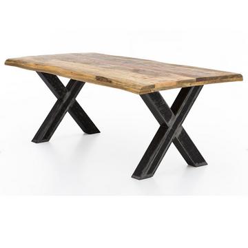 Table 180x90 cm - mangue naturelle - aspect métal usé - avec bordure d'arbre