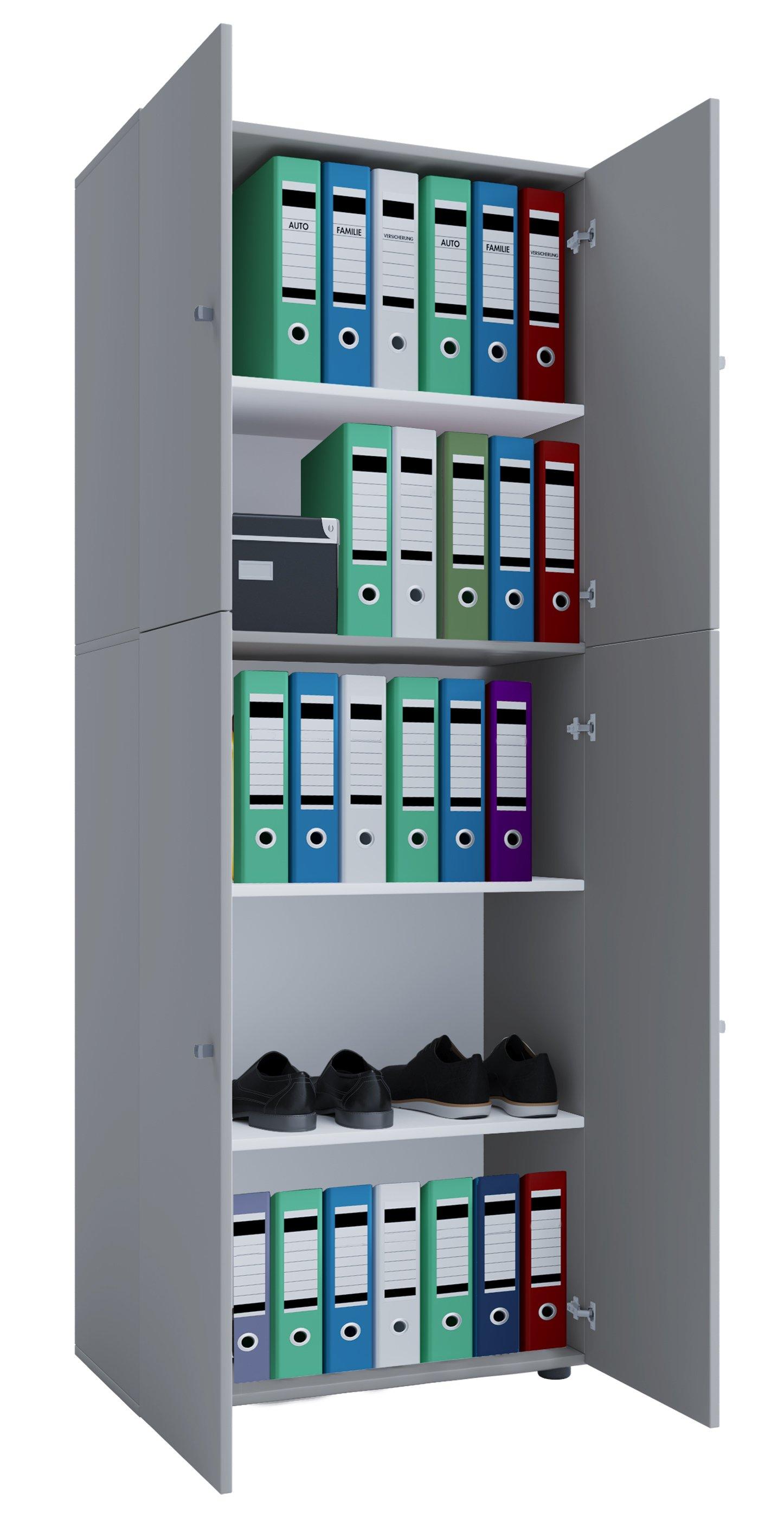 VCM Büroschrank mit 5 Fächern | moderner Aktenschrank mit Drehtüren | Maße ca. B. 70 x H. 184 x T. 40 cm – Lona 5-Fach  