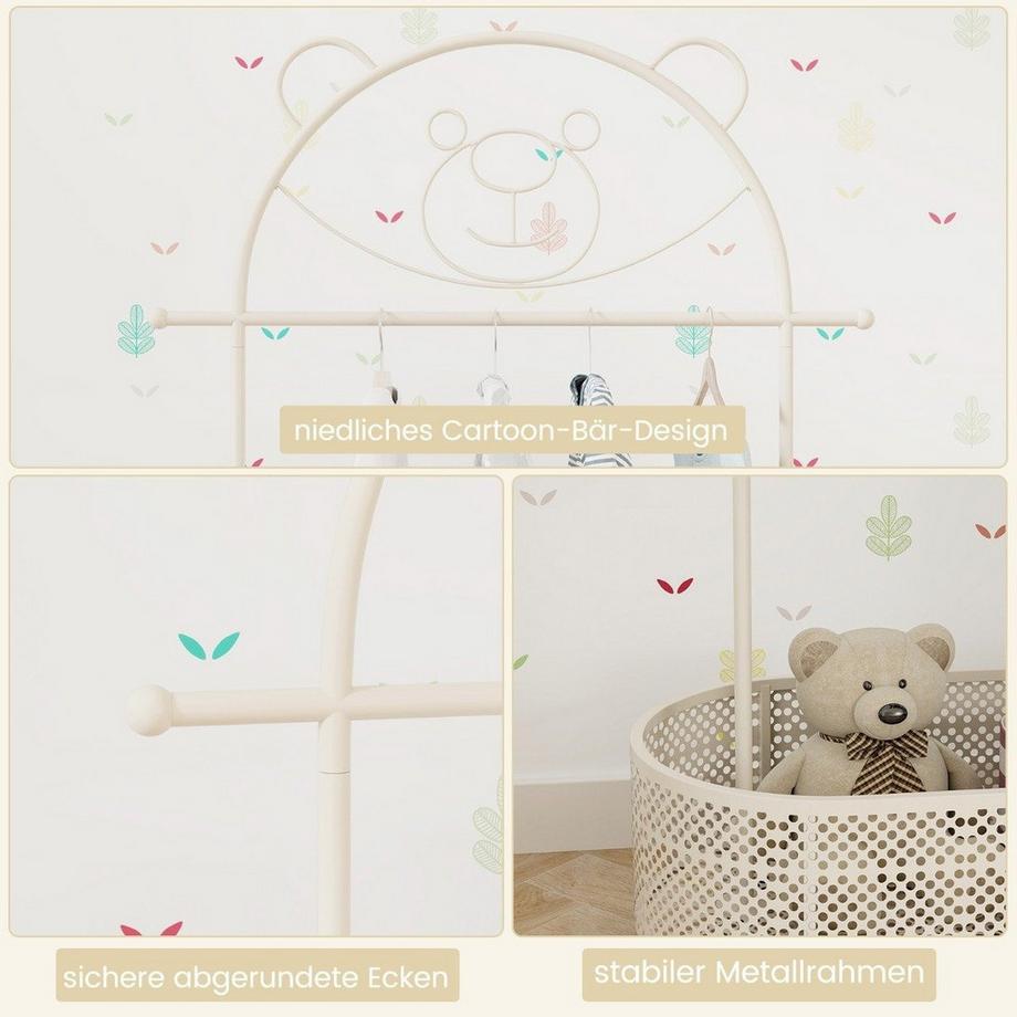 Northix Kinder Kleiderständer höhenverstellbar von 130cm/150cm/182cm Garderobenständer auf Rädern Weiß  