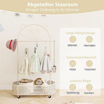Kinder Kleiderständer höhenverstellbar von 130cm/150cm/182cm Garderobenständer auf Rädern Weiß
