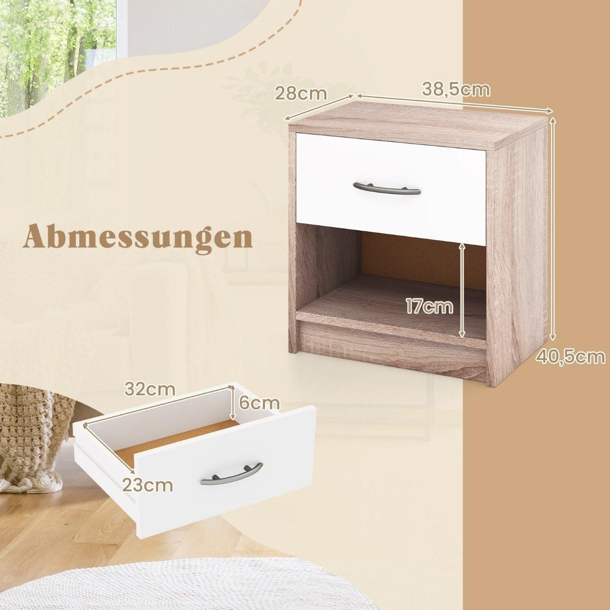 Northio Table de chevet avec tiroir Petite table d'appoint avec compartiment ouvert 38,5 x 28 x 40,5 cm naturel + blanc  