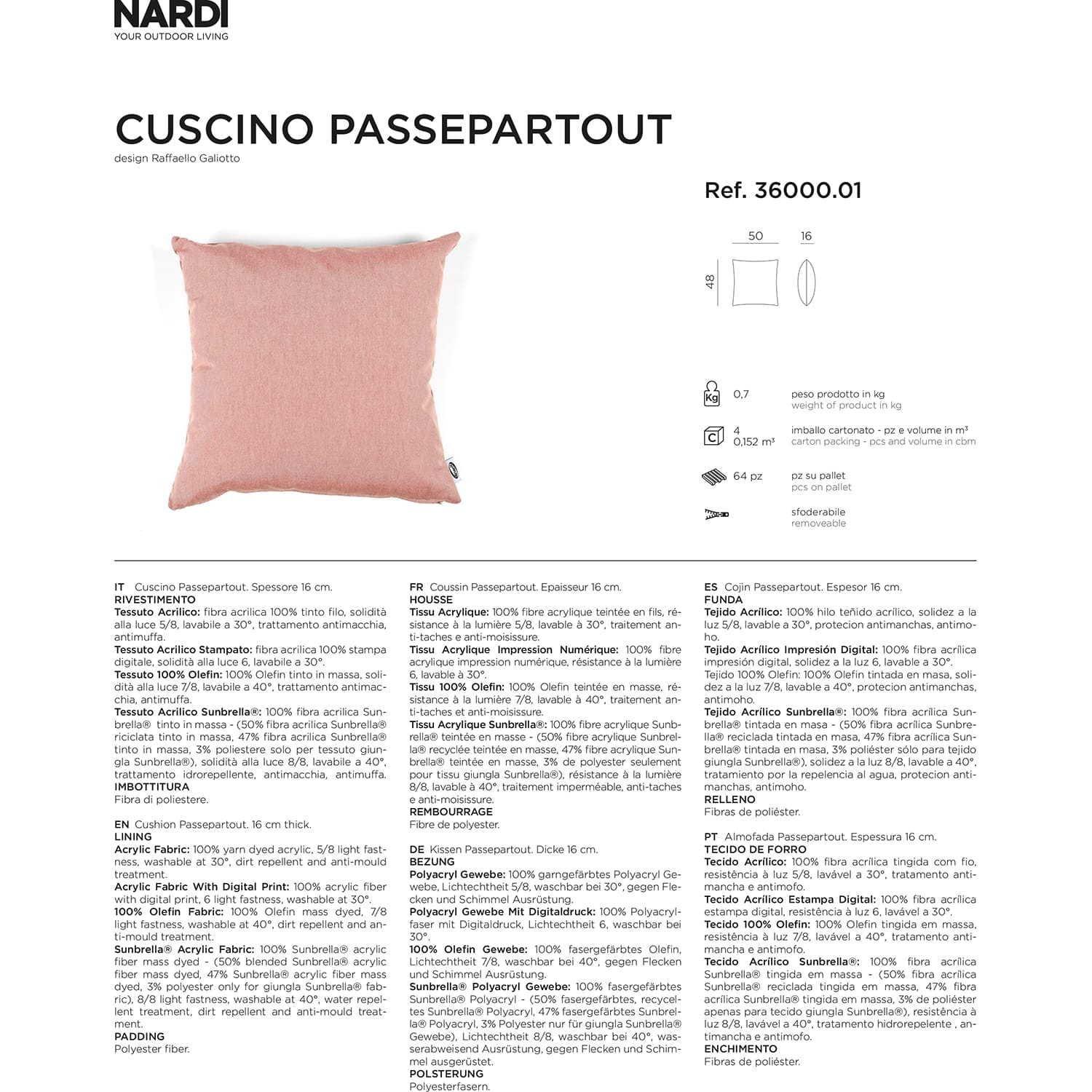 NARDI outdoor Cuscino decorativo da giardino passe-partout rosa  