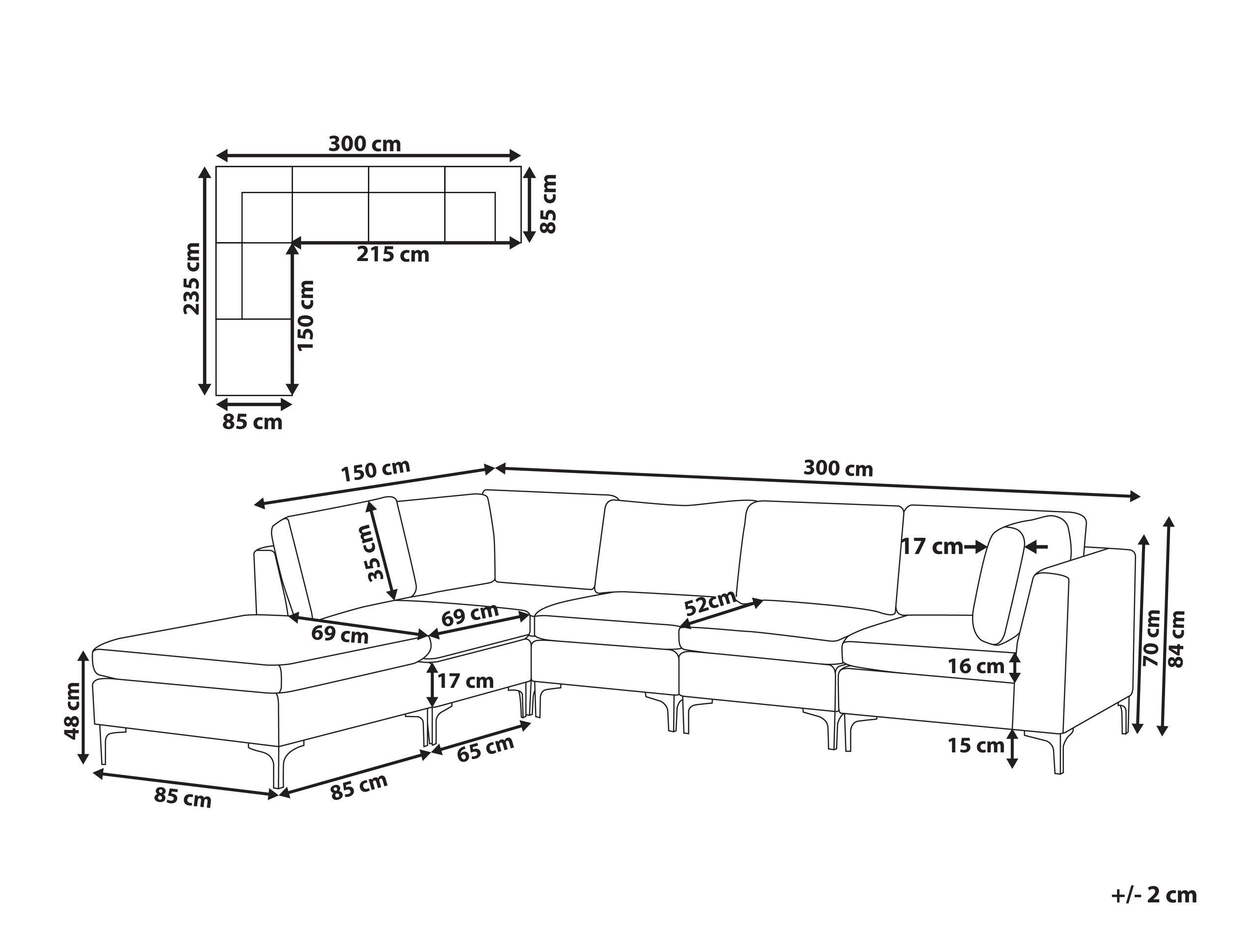 Beliani Ecksofa mit Ottomane aus Samtstoff Modern EVJA  