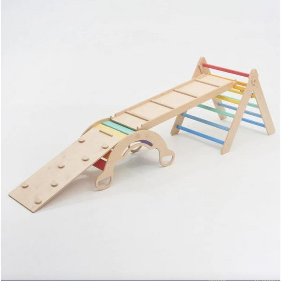 Montessori  Maxi-Klettergerüst für Kinder (Set XXL mit Rutsche) Hell 