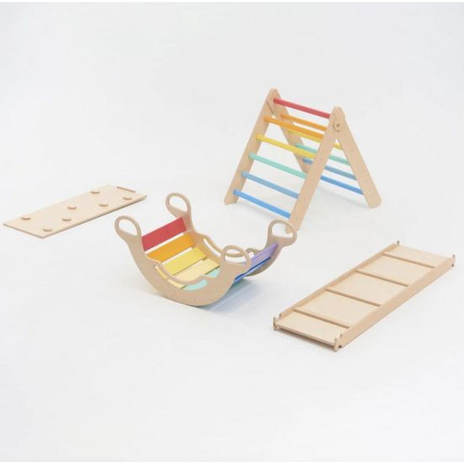 Montessori  Maxi-Klettergerüst für Kinder (Set XXL mit Rutsche) Hell 