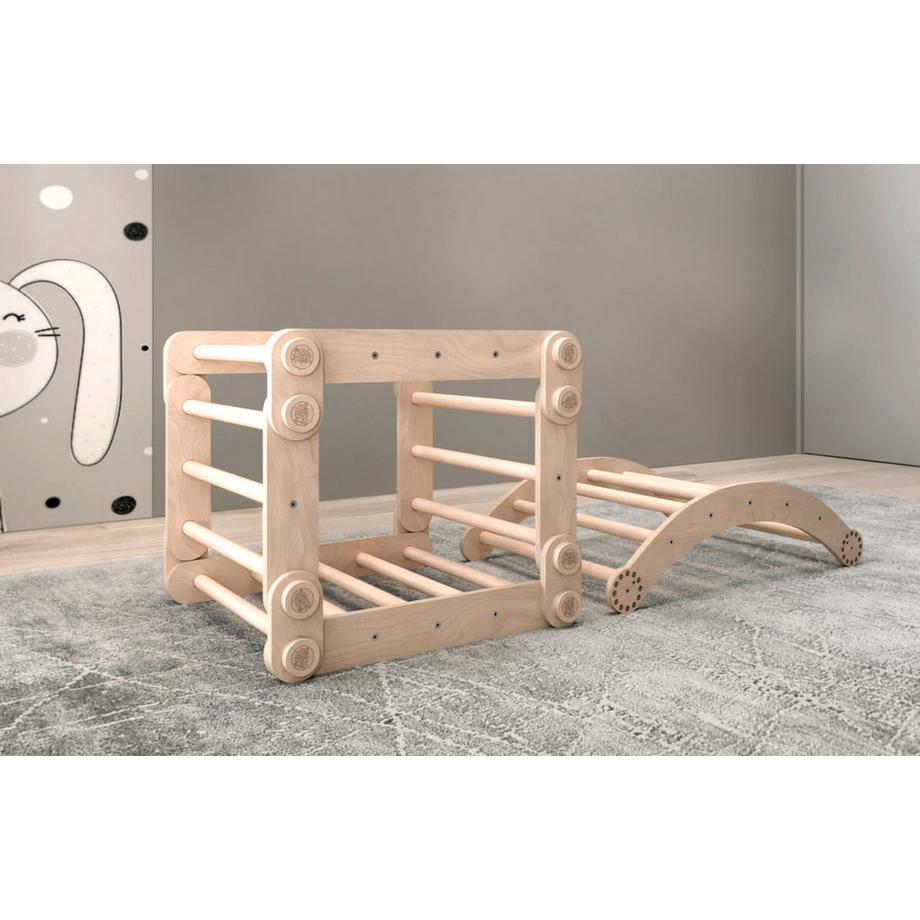 Montessori  Maxi-Klettergerüst für Kinder (Set XXL mit Rutsche) Hell 