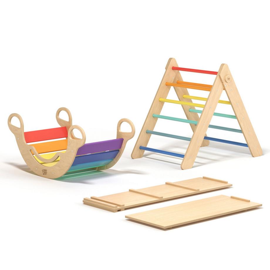 Montessori  Maxi-Klettergerüst für Kinder (Set XXL mit Rutsche) Hell 