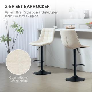 Northio Set di 2 sgabelli da bar, sedia da bar imbottita con schienale, struttura in acciaio, effetto ciniglia, sedie da cucina regolabili in altezza con poggiapiedi, sgabello da bancone girevole a 360° per cucina, soggiorno, beige  