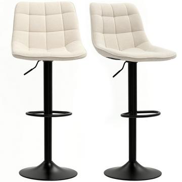 Lot de 2 tabourets de bar, chaise de bar rembourrée avec dossier, structure en acier, aspect chenille, chaises de cuisine réglables en hauteur avec repose-pieds, tabouret de comptoir rotatif à 360° pour cuisine, salon, beige