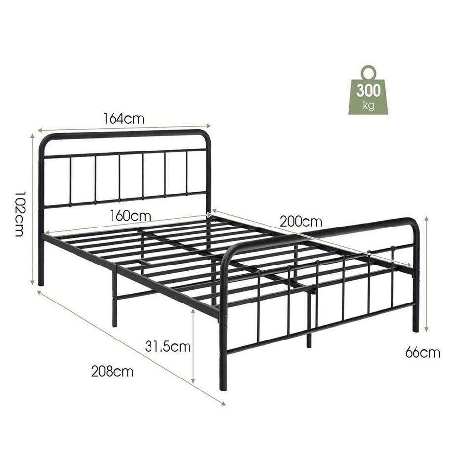 Northio Letto con piattaforma in metallo Struttura letto moderna con testiera e pediera 208 x 164 x 102 cm Nero  