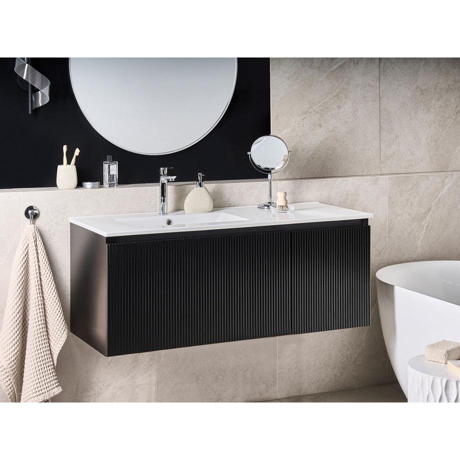 Beliani Wandmontierter Waschtischunterschrank mit Waschbecken aus MDF-Platte Modern TIETE  
