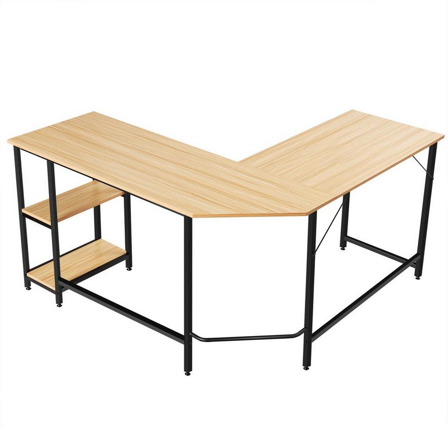 Northix Bureau de bureau en forme de L avec 2 étagères 138 x 60 x 75 cm naturel  